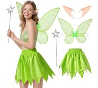 Maazusa Costume da fata per adulti, accessorio da elfo per Halloween, orecchie, stella, scettro, gonna, ali da fata, colore verde, per Halloween, cosplay, feste
