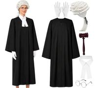Maazusa Costume da giudice di Halloween Set per adulti da giudice di corte travestimento vestito nero parrucca collare martelletto guanti occhiali cosplay aula di tribunale costume Halloween Dress Up
