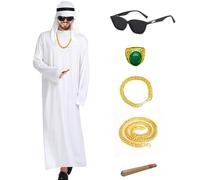 Maazusa Costume da sceicco in stile arabo, per uomo, costume da sceicco per Halloween, carnevale, feste (M)
