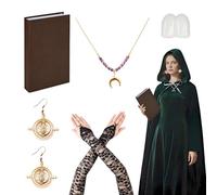 Maazusa Costume da strega magica per adulti, set di orecchini, collana, decorazione per libri, guanti, costume da strega, per Halloween, cosplay, feste