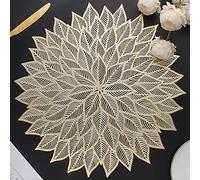 Mabbcoo, set di 6 tovagliette rotonde con fiori scavati per tavolo da pranzo, in vinile pressato a forma di foglia, per feste, matrimoni, centrotavola, decorazione da tavola (oro)