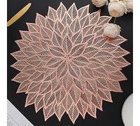 Mabbcoo - Set di 6 tovagliette rotonde con foglie e fiori intagliati, in vinile pressato, decorazione per tavolo da pranzo, feste, matrimoni, cene, centrotavola (oro rosa)