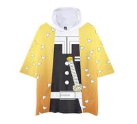 MABDO Anime, Zenitsu Agatsuma Short-Sleeved Hooded T-Shirt Sweatshirt Cosplay Costume Unisex Gold 2 XXL (petto 132 cm)