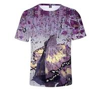 MABDO Maglietta a maniche corte con stampa 3D, motivo anime Kochou Shinobu, camicia a maniche corte, per cosplay, costume unisex, viola A XXS (petto 82 cm)