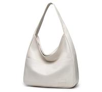 Mabecol Borsa a mano vintage da donna, borsa a tracolla grande in similpelle, con chiusura lampo, per la spesa, la scuola, le gite, Mittelgroße (Beige)