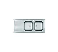 MABEL Lavello Cucina 2 Vasche a destra con Gocciolatoio Lavabo da Appoggio Lavandino Cucina Acciaio Inox Spazzolato Facile da Pulire Profondità Vasche 15cm - L 120cm x P 50cm Lavello cucina 120cm