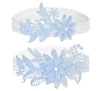 Mabor 2 giarrettiere da sposa blu per la sposa giarrettiera da donna per matrimonio giorno ballo di fine anno giarrettiera elastica in pizzo floreale con perle finte floreali giarrettiere da sposa in