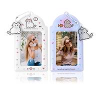 Mabor 2 porta carte fotografiche in stile cartone animato, portachiavi carino porta badge identificativo Y2K porta foto protettive con ciondolo portachiavi a forma di gatto kawaii