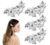 Mabor, 4 fermagli per capelli in argento, con strass, per matrimonio, con strass, per sposa, in argento glitterato, piccolo copricapo per donne e ragazze