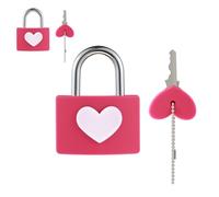 Mabor Piccolo lucchetto con chiave, in metallo rosso rosa, con motivo a cuore rosa, per palestra, armadietto, cancello, capannoni, decorazione, valigia/bagagli