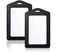 Mabor - Porta badge in pelle, 2 pezzi, porta badge verticale su entrambi i lati, trasparente, impermeabile, per ufficio, personale, studenti, carte di credito scolastiche (nero)
