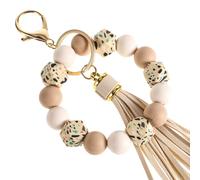 Mabor Portachiavi con perline in silicone per donne, portachiavi con nappe in PU perline braccialetto catene portachiavi auto ciondolo borsa per la festa della mamma, Bianco panna., taglia unica