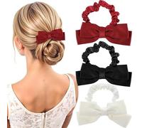 Mabor - Set di 3 elastici per capelli con fiocco, nero, rosso, bianco, per codine, matrimoni, addii, feste Natale, accessori spessi lunghi, da donna