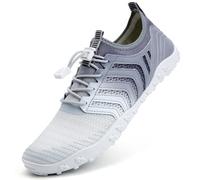 Mabove Scarpe da acqua da donna, ad asciugatura rapida, per sport a piedi nudi, per piscina, spiaggia, canottaggio, snorkeling, immersioni, lago, yoga, B Grigio Bianco V011, 46 EU