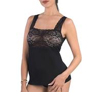 MABRAT Canottiera da donna a spalla larga con volant in pizzo 100% caldo cotone interlock, Nero , XL