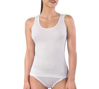 MABRAT Canottiera da donna a spalla larga, girocollo, bordo satinato, 100% puro cotone a coste 1/1, bianco, XXL