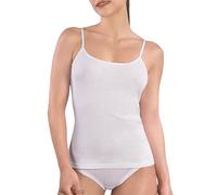 MABRAT Canottiera da donna con spalle strette, girocollo, bordo satinato, 100% puro cotone a coste 1/1, bianco, L