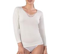 MABRAT Maglia Donna Manica Lunga in Lana e Cotone con macramè - Termoregolante e Morbida - MMDB101 Intimo Elegante e Caldo, Bianco, 9/4XL