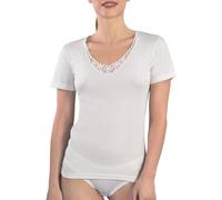 MABRAT Maglia Donna Mezza Manica in Lana e Cotone con Dettagli in macramè - Termoregolante e Morbida - MMDB100 Bianco, 6/XL