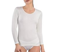 MABRAT Maglia girocollo da donna a maniche lunghe con bordo in raso in lana e cotone, bianco, XXL