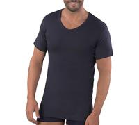MABRAT Maglione da uomo a maniche corte con collo a punta, 100% caldo cotone interlock, blu navy, M