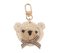 Mabta Portachiavi a forma di orsetto con papillon realizzato a mano in lana intrecciata a forma di orso portachiavi per auricolari, decorazione carino a maglia animale portachiavi per donne