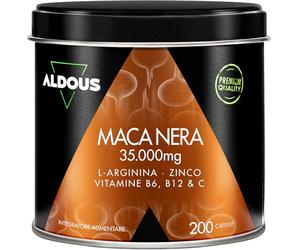 Maca Peruviana Nera Complex 35.000 mg - Estratto Alta Qualità 20:1-200 Capsule Maca Nera - Energia, Vitalità - Arginina, Zinco, Vitamine B6, B12, C - Vegan - ALDOUS