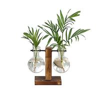 Macabolo vaso per piante in vetro a forma di pera con supporto in legno vintage, per coltivazione idroponica decorativa in casa o in ufficio