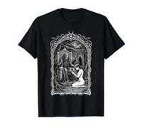 Macabre Grim Reaper sul Trono con Donna inginocchiata e Una Rosa Maglietta