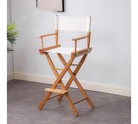 MACAGGTNTU Sedia Da Director In Legno 75cm, Sgabello Da Bar Pieghevoli, Sedia Da Trucco Portatile Con Schienale, Quadrato Sgabello Per Truccatori(Beige,75.5cm/29.7in)