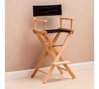 MACAGGTNTU Sedia Da Director In Legno 75cm, Sgabello Da Bar Pieghevoli, Sedia Da Trucco Portatile Con Schienale, Quadrato Sgabello Per Truccatori(Black,75.5cm/29.7in)