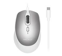 Macally Mouse USB C per Mac - scolpito per il massimo comfort - Mouse cablato di tipo C per MacBook Pro Air |iPad|PC|iOS|Android - Mouse Apple USB Plug and Play con corpo ambidestro e 4 modalità DPI - Argento