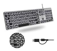 Macally Tastiera cablata per Mac (USB C + A) - Tastiera Apple retroilluminata con grande stampa e cablata - 107 tasti full size grandi lettere USB C tastiera per MacBook Pro/Air, Mac Mini, iMac