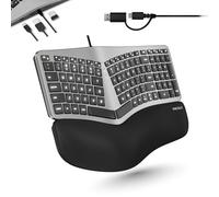 Macally Tastiera ergonomica cablata per Mac, hub USB, doppia presa USB C + A, design diviso, cuscino imbottito per il polso, tasti retroilluminati, tastiera compatibile Apple per MacBook, iMac, iPad