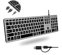 Macally Tastiera per Mac con hub USB (2X USB-A/1x USB-C) - Tastiera Mac cablata 2 in 1 - Tastiera retroilluminata regolabile compatibile con Apple - Rilevamento automatico del sistema operativo per