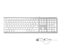 Macally Tastiera USB C (aggiornata), doppia presa USB A + C, tastiera cablata per Mac, ultra sottile, 20 scorciatoie, 110 tasti a forbice, per MacBook Pro/Air, Mac mini, iMac, iPad, colore: argento