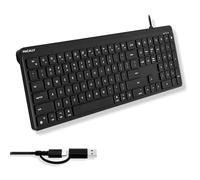 Macally Tastiera USB C con cavo per Mac (USB C + USB A) - Tastiera full size con 22 scorciatoie, digitazione silenziosa, per MacBook, iMac, MacMini, iPad - Nero