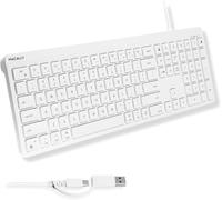 Macally Tastiera USB C con cavo per Mac (USB C + USB A) - Tastiera full size con 22 scorciatoie, digitazione silenziosa, per MacBook, iMac, MacMini, iPad - Bianco