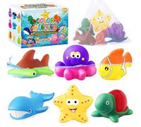 MACALOCA Giocattoli da bagno senza buchi per bambini, creature marine che cambiano colore, giocattoli animali dell'oceano con sacchetto di asciugatura Giocattoli da bagno per bambini(confezione da 6)