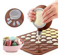 Macaron Baking Mat, Meringue Macaron Plate Silicone Mold for 48 Macaron Shells with 1 Pastry Bag And 4 Different Shaped Tips