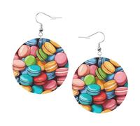 Macaron Biscuit aromatizzato stampato orecchini rotondi per le donne, 1 paio di orecchini in pelle leggera set di orecchini alla moda gioielli regalo per donne ragazze, One Size, Poliestere