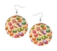 Macaron Biscuit aromatizzato stampato orecchini rotondi per le donne, 1 paio di orecchini in pelle leggera set di orecchini alla moda gioielli regalo per donne ragazze, One Size, Poliestere
