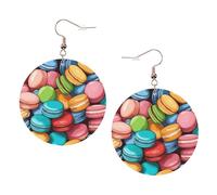 Macaron Biscuit aromatizzato stampato orecchini rotondi per le donne, 1 paio di orecchini in pelle leggera set di orecchini alla moda gioielli regalo per donne ragazze, One Size, Poliestere