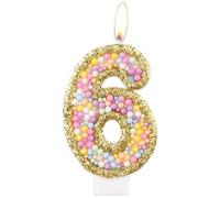 Macaron - Candele per 6° compleanno, candela dorata numero 6 per torta, candele di perle colorate, decorazioni di compleanno a tema macaron, candela di compleanno per ragazze e ragazzi, forniture per