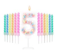 Macaron Candeline di Compleanno con Numeri, Candele Dolci con Numeri con 12 Candele a Spirale Arcobaleno Color Caramella Candela Topper per Torta per Anniversario Festa Compleanno (5)