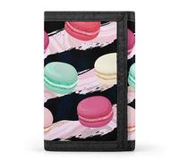 Macarons colorati, biscotti alle mandorle francesi senza cuciture su strisce, portafoglio a tre ante, elegante borsa con portachiavi, porta carte di credito, porta carte di credito per scontrini, rice