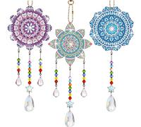 Macarrie Confezione da 3 quadri con strass e campanelle a vento su entrambi i lati, decorazione da appendere a forma di fiore, per adulti, fai da te, finestre, casa, giardino (stile fresco)