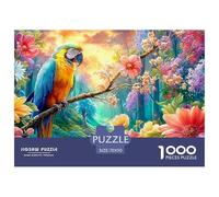 Macaw Perched, Bright Flowers And Sunlit Woods Puzzle Da 1000 Pezzi Parrot Perfetto Per Le Serate Di Puzzle in Famiglia, Adulti E Bambini 70x50cm/1000pcs