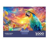 Macaw with A Hat And Cocktails Puzzle Da 1000 Pezzi Colorful Parrot Ottimo Regalo Per Anziani, over 65, Adulti E Bambini 52x38cm/1000pcs