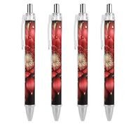 maccbn 4 penne a sfera retrattili da 0,5 mm con inchiostro nero liquido liscio a forma di fiore rosso e oro, con impugnatura ergonomica, ad asciugatura rapida e senza sbavature, ricaricabili, per